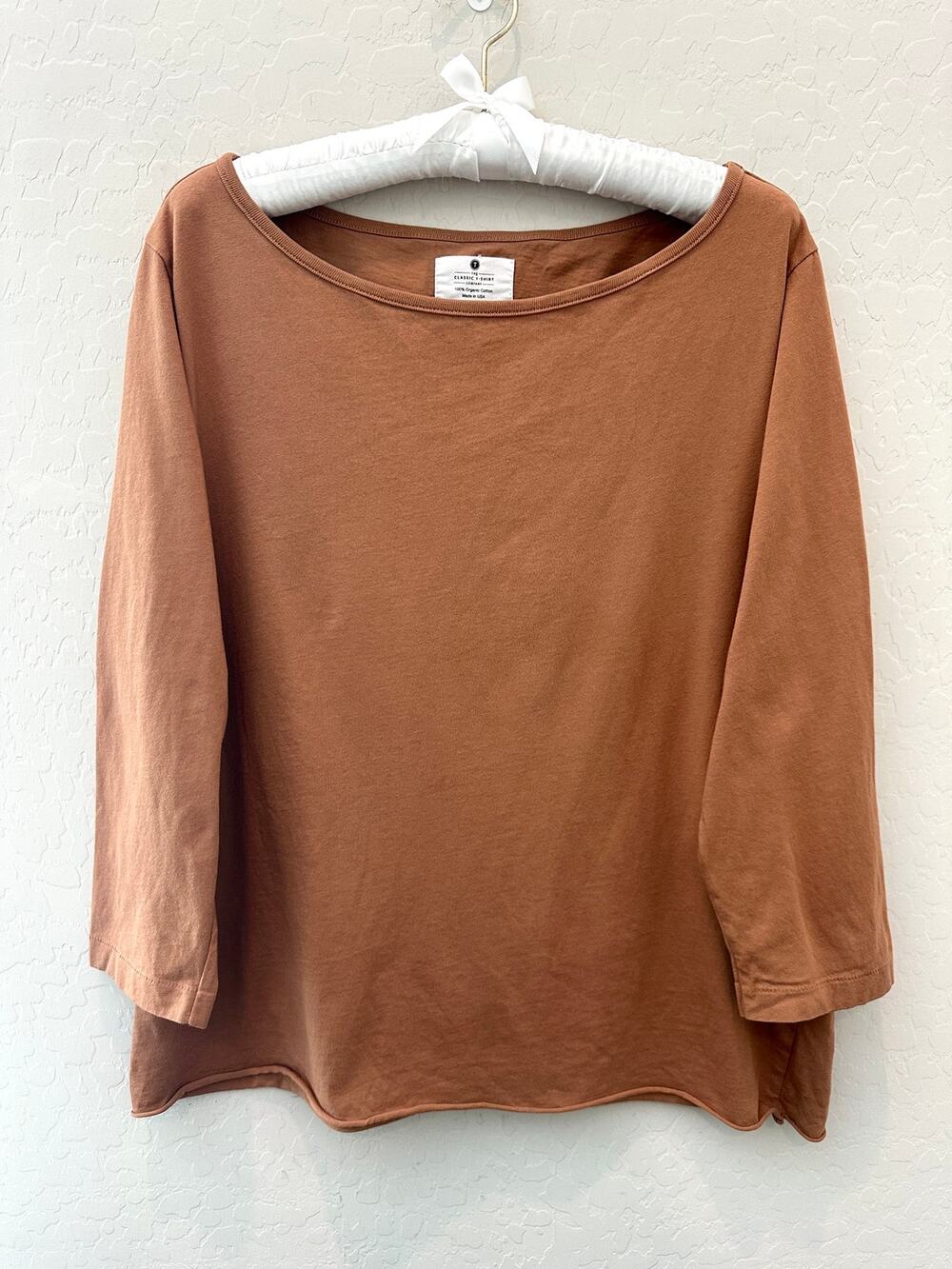 The Classic T-Shirt Company Brown Organic Cotton Boat Neck Top XL USA Made